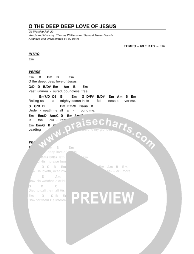 O The Deep Deep Love Of Jesus Chords PDF (G3 Worship) PraiseCharts