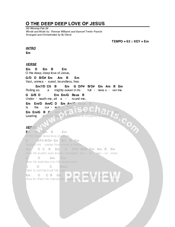 O The Deep Deep Love Of Jesus Chord Chart (G3 Worship)