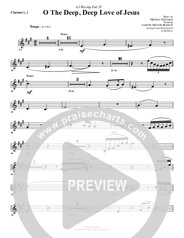 O The Deep Deep Love Of Jesus Clarinet 1/2 (G3 Worship)