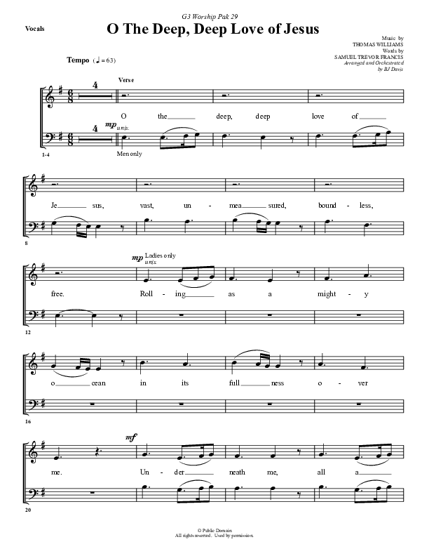 O The Deep Deep Love Of Jesus Lead Sheet (SAT) (G3 Worship)