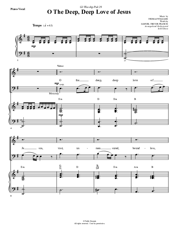 O The Deep Deep Love Of Jesus Piano/Vocal (G3 Worship)