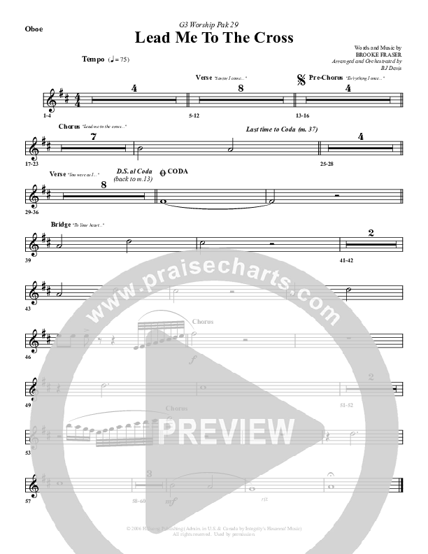 Lead Me To The Cross Oboe Sheet Music PDF (G3 Worship) PraiseCharts