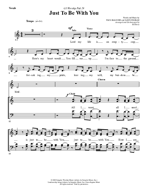 Just To Be With You Choir Sheet (G3 Worship)