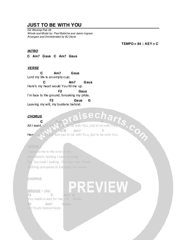 Just To Be With You Chord Chart (G3 Worship)