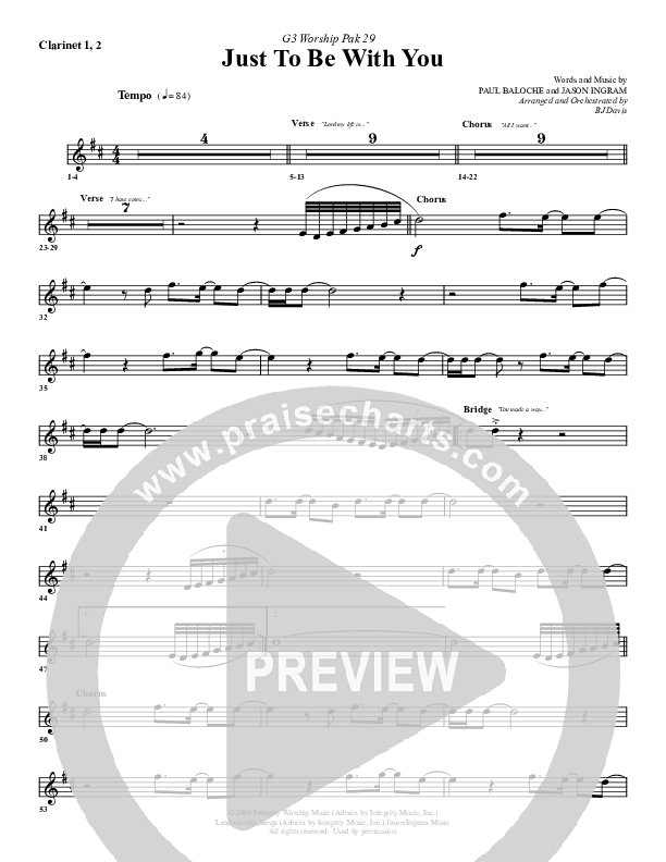 Just To Be With You Clarinet 1/2 (G3 Worship)