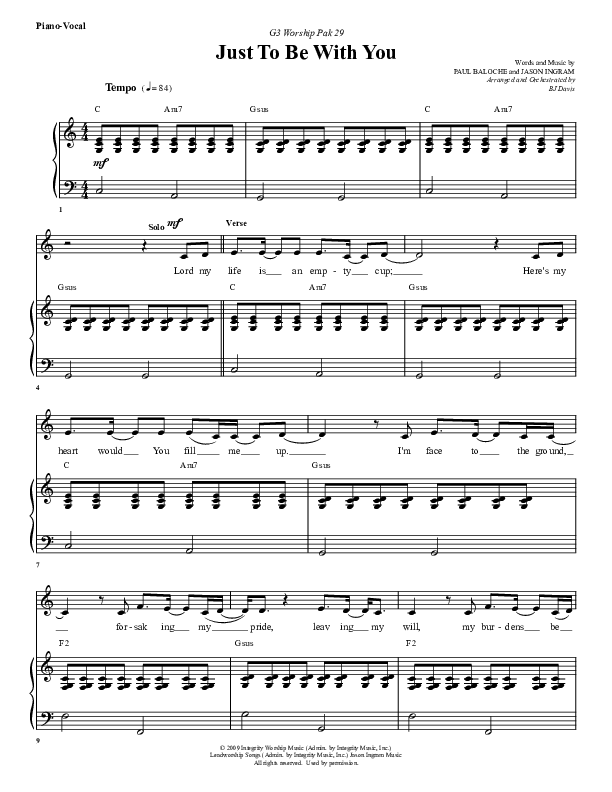 Just To Be With You Piano/Vocal (G3 Worship)