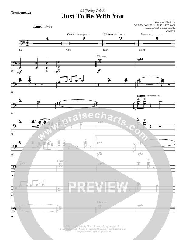 Just To Be With You Trombone 1/2 (G3 Worship)