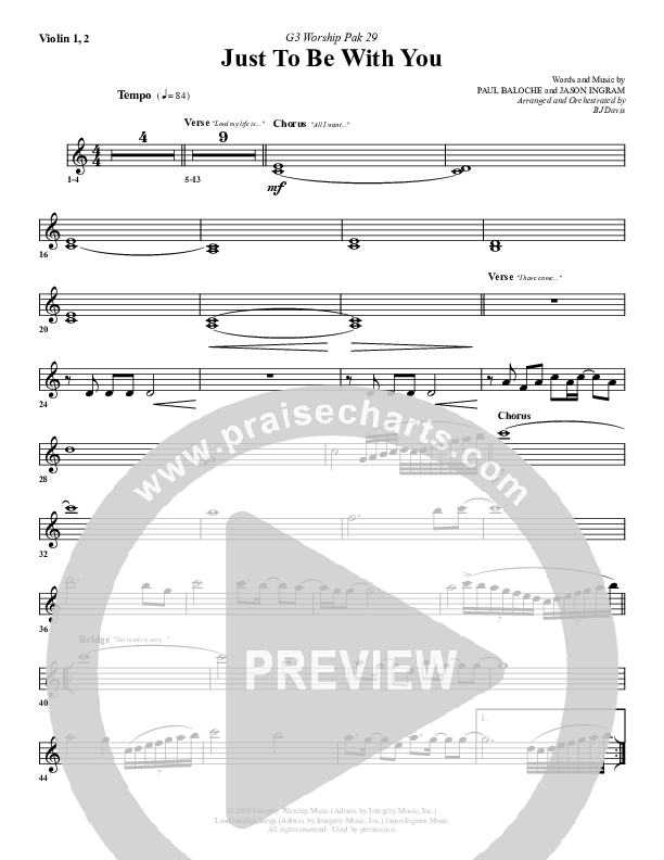 Just To Be With You Violin 1/2 (G3 Worship)
