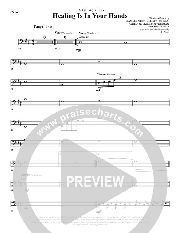 Healing Is In Your Hands Cello (G3 Worship)