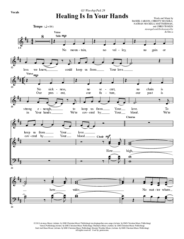 Healing Is In Your Hands Choir Sheet (G3 Worship)