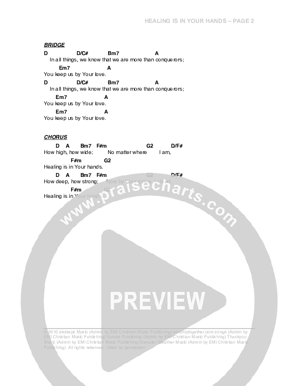 Healing Is In Your Hands Chord Chart (G3 Worship)