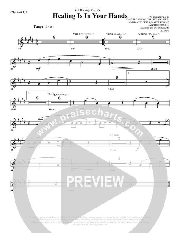 Healing Is In Your Hands Clarinet (G3 Worship)