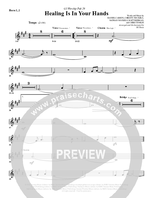 Healing Is In Your Hands French Horn 1/2 (G3 Worship)