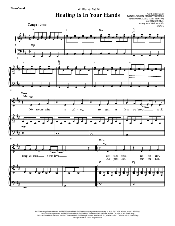 Healing Is In Your Hands Piano/Vocal & Lead (G3 Worship)