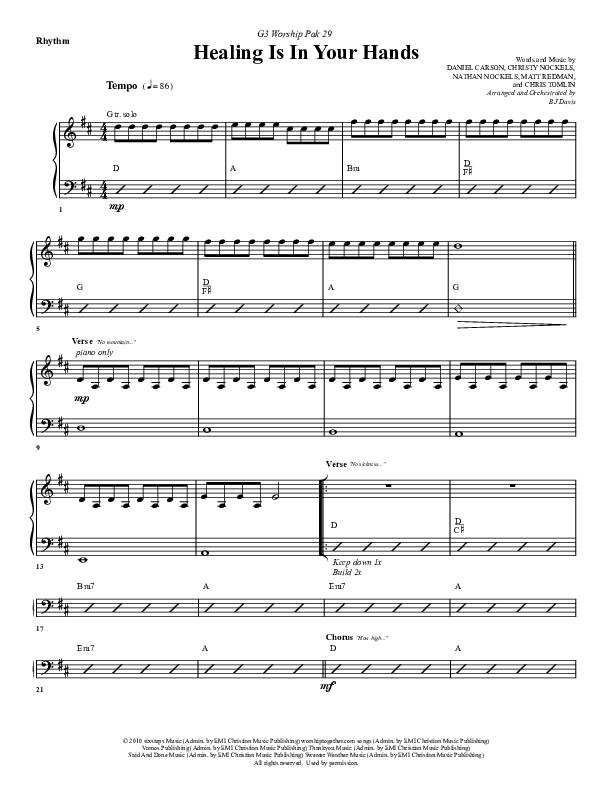 Healing Is In Your Hands Rhythm Chart (G3 Worship)