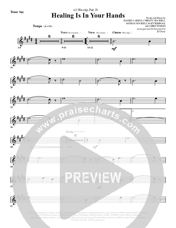 Healing Is In Your Hands Tenor Sax 2 (G3 Worship)