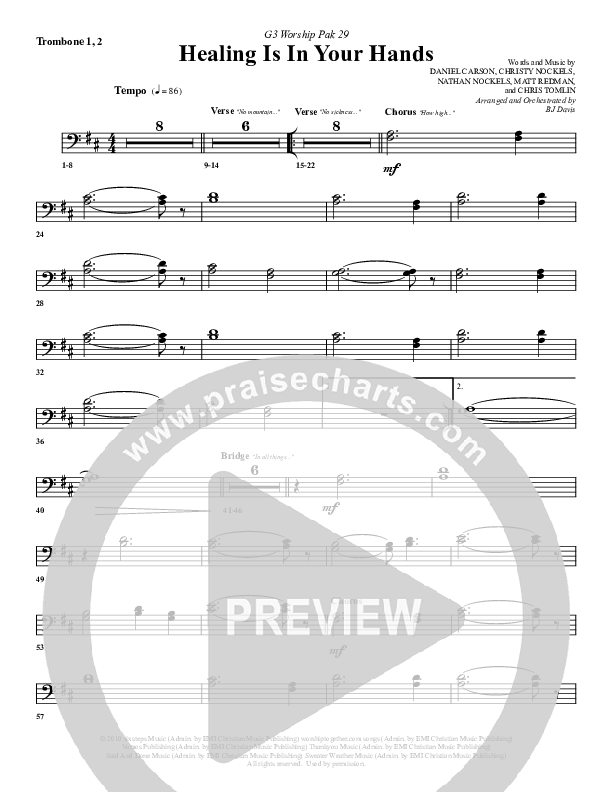 Healing Is In Your Hands Trombone 1/2 (G3 Worship)