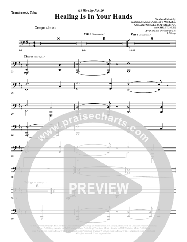Healing Is In Your Hands Trombone 3/Tuba (G3 Worship)