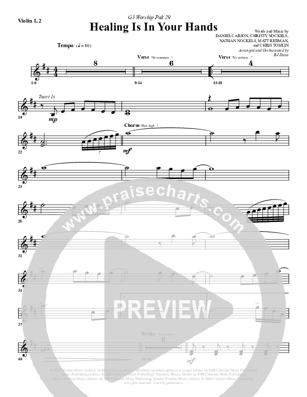 Healing Is In Your Hands Violin 1/2 (G3 Worship)