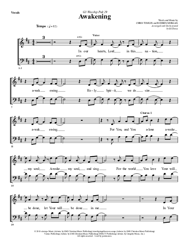 Awakening Choir Sheet (G3 Worship)