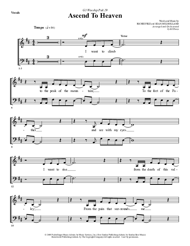 Ascend To Heaven Choir Sheet (G3 Worship)