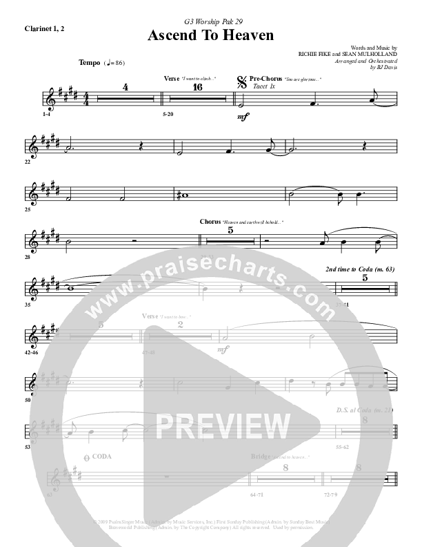 Ascend To Heaven Clarinet 1/2 (G3 Worship)