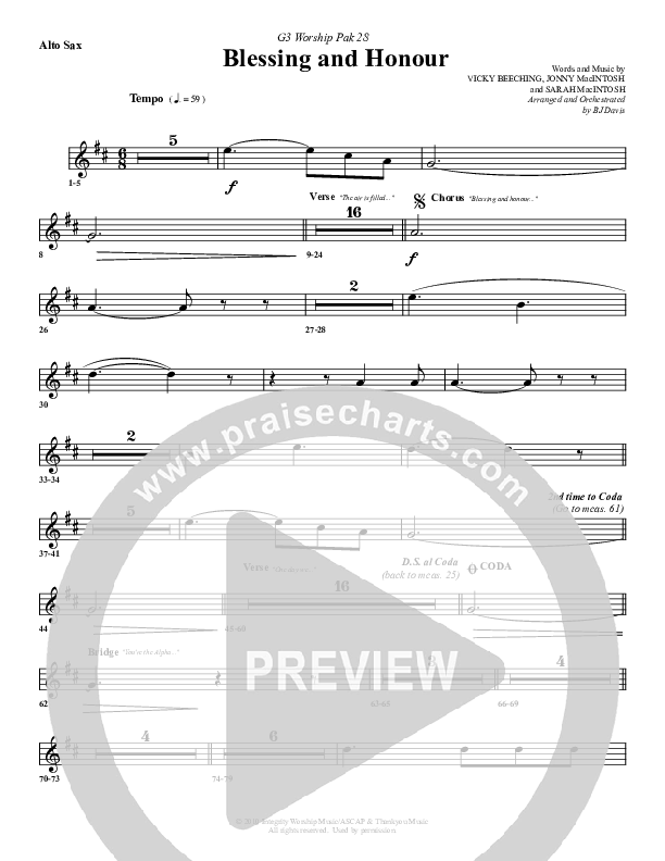 Blessing And Honour Alto Sax (G3 Worship)