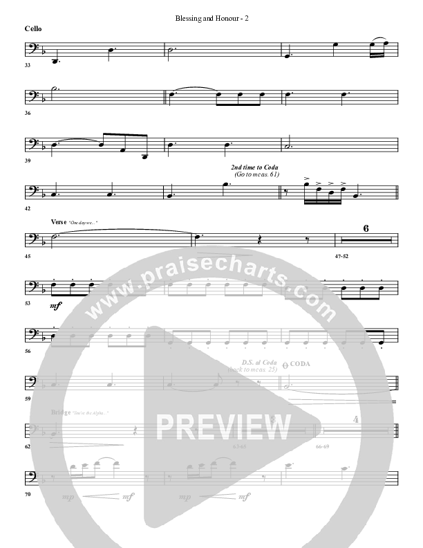 Blessing And Honour Cello (G3 Worship)