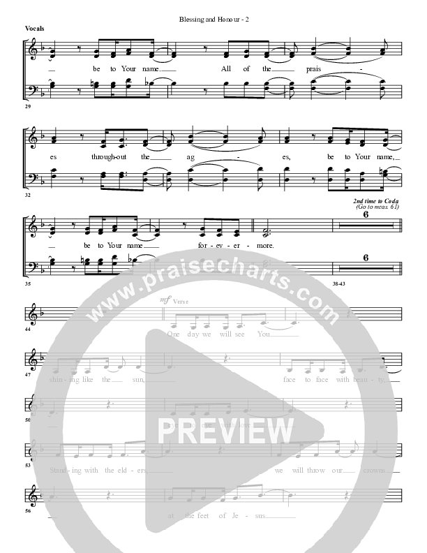 Blessing And Honour Choir Sheet (G3 Worship)