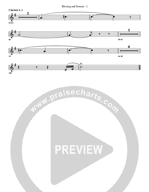 Blessing And Honour Clarinet 1/2 (G3 Worship)