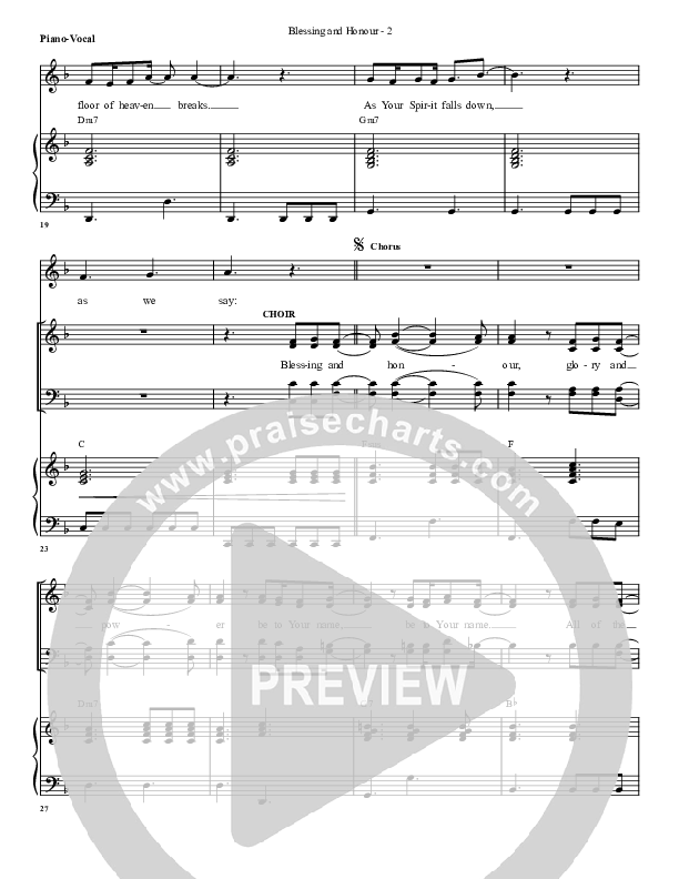 Blessing And Honour Piano/Vocal (G3 Worship)