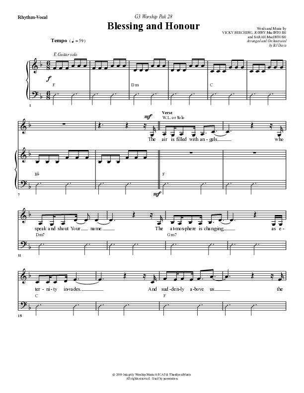 Blessing And Honour Rhythm/Vocal (G3 Worship)