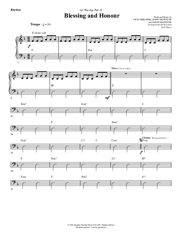 Blessing And Honour Rhythm Chart (G3 Worship)