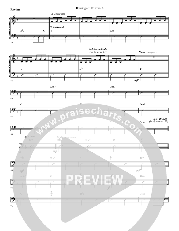 Blessing And Honour Rhythm Chart (G3 Worship)