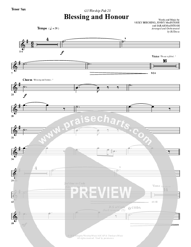 Blessing And Honour Tenor Sax 2 (G3 Worship)