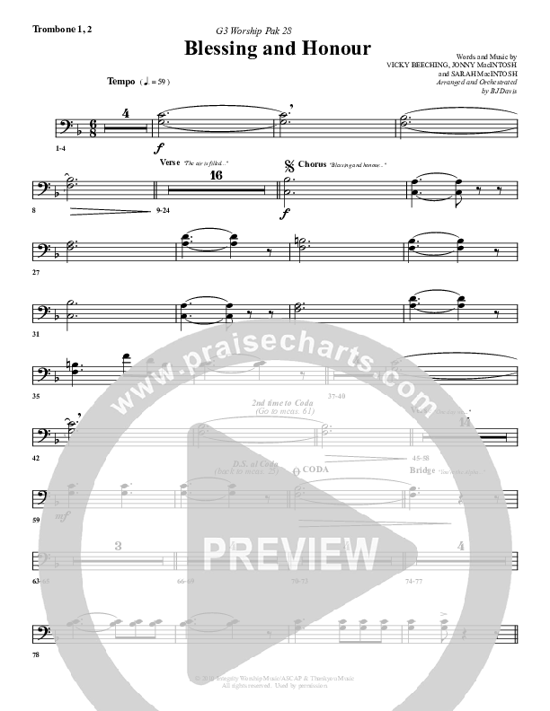 Blessing And Honour Trombone 1/2 (G3 Worship)
