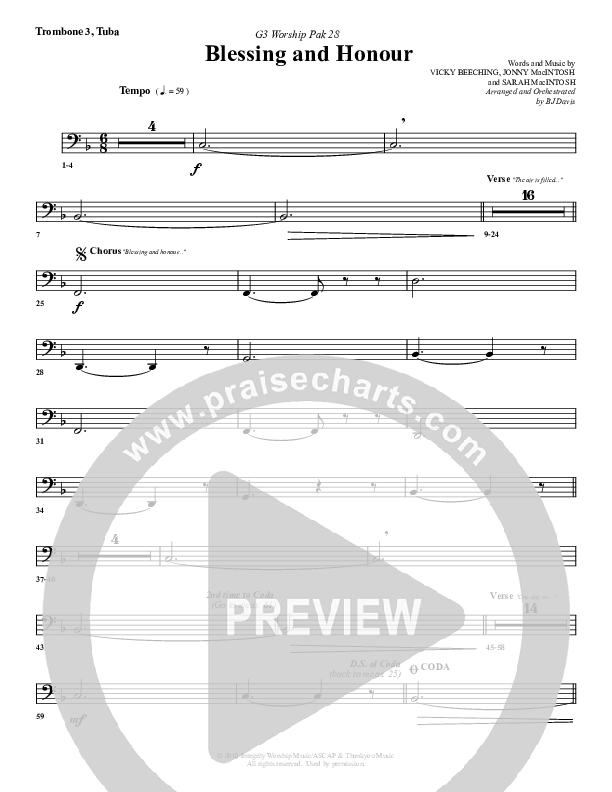 Blessing And Honour Trombone 3/Tuba (G3 Worship)