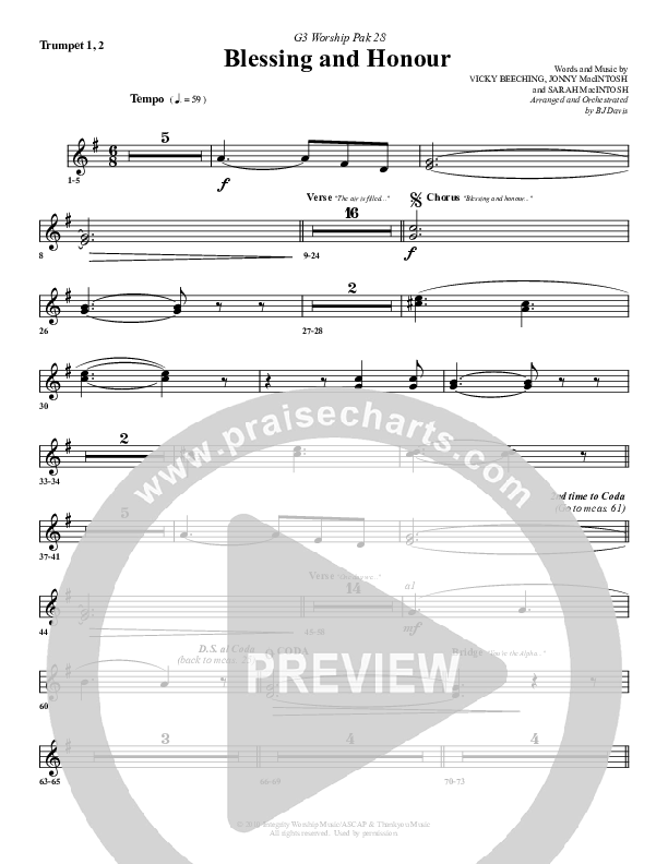 Blessing And Honour Trumpet 1,2 (G3 Worship)