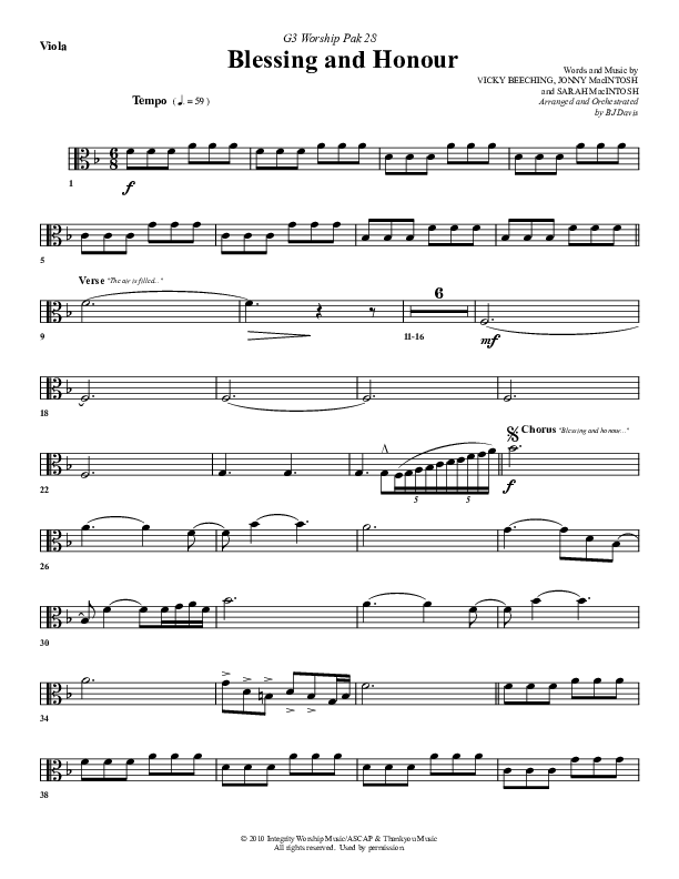 Blessing And Honour Viola (G3 Worship)