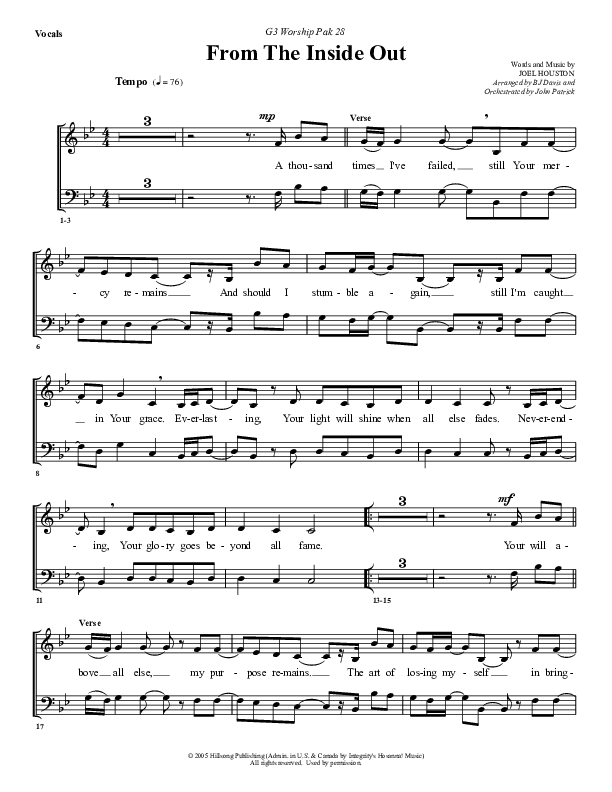 From The Inside Out Choir Sheet (G3 Worship)