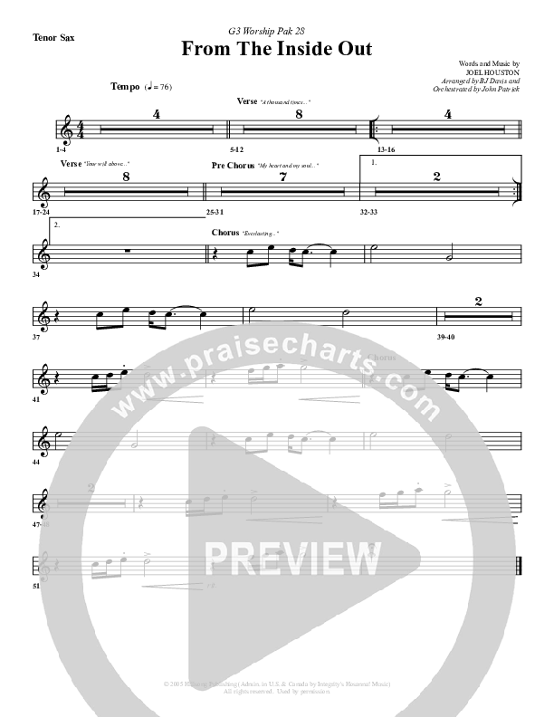 From The Inside Out Tenor Sax 2 (G3 Worship)