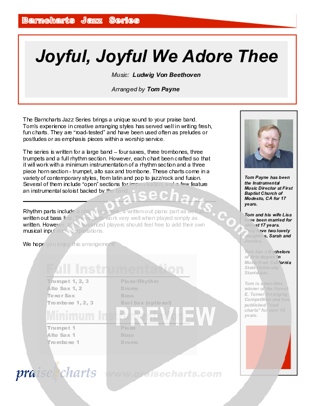 Joyful Joyful We Adore Thee (Instrumental) Cover Sheet (Tom Payne)