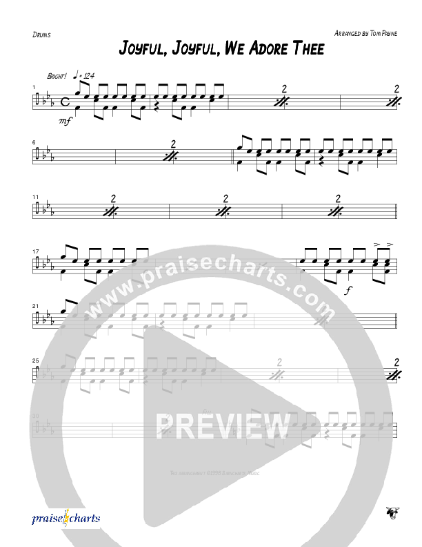 Joyful Joyful We Adore Thee (Instrumental) Drum Set (Tom Payne)
