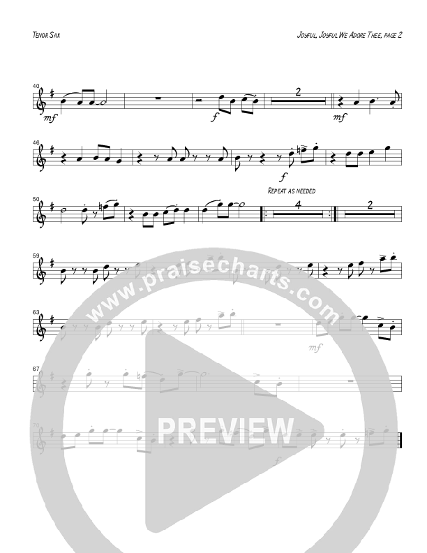 Joyful Joyful We Adore Thee (Instrumental) Tenor Sax 2 (Tom Payne)