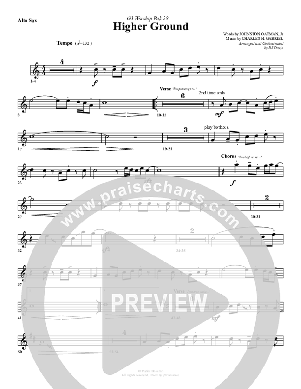 Higher Ground Alto Sax Sheet Music PDF (G3 Worship) PraiseCharts