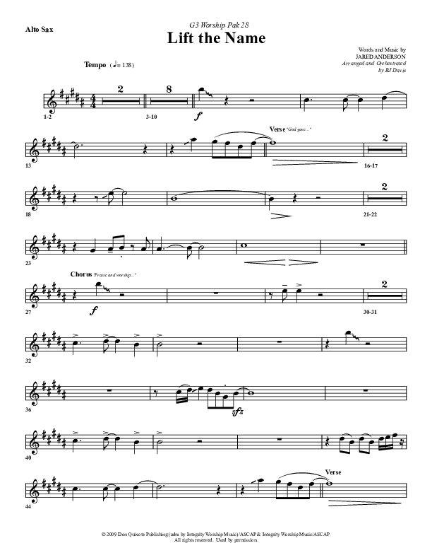 Lift The Name Alto Sax (G3 Worship)