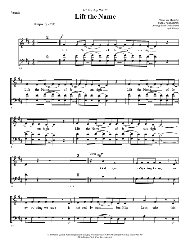 Lift The Name Choir Sheet (G3 Worship)