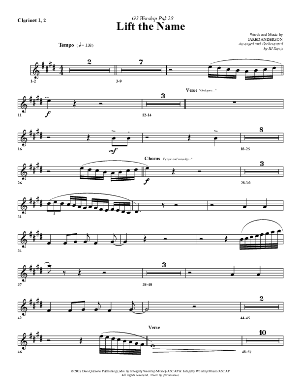 Lift The Name Clarinet 1/2 (G3 Worship)