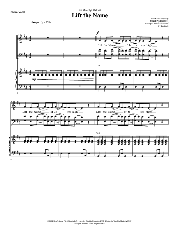 Lift The Name Piano/Vocal (G3 Worship)