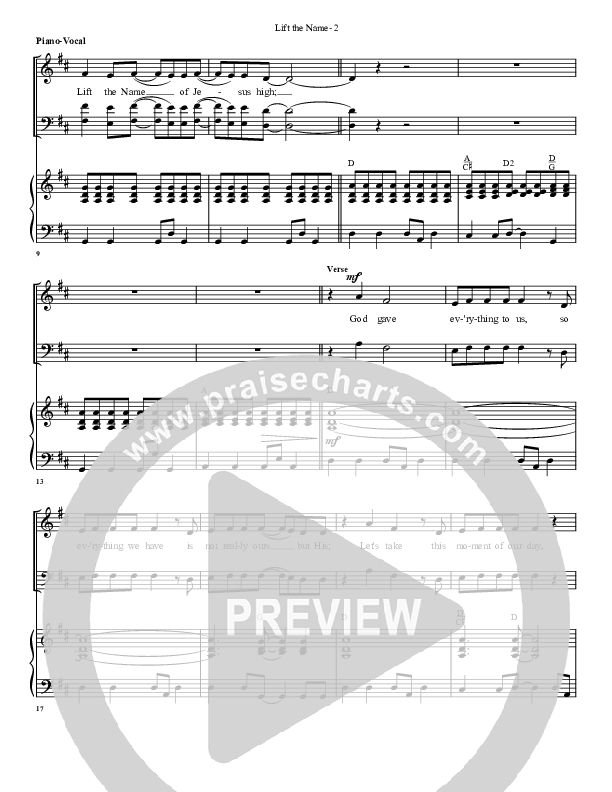 Lift The Name Piano/Vocal (G3 Worship)